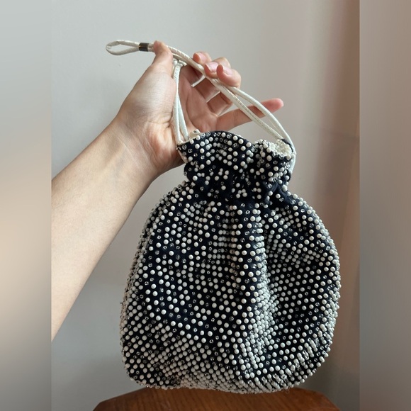 Vintage Unbranded 1960s Reversible Beaded Drawstring Small Evening Purse - Picture 6 of 8